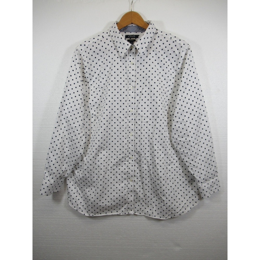 Chaps Polka Dot Button Up Shirt Women 2X Blue/White No Iron Cotton